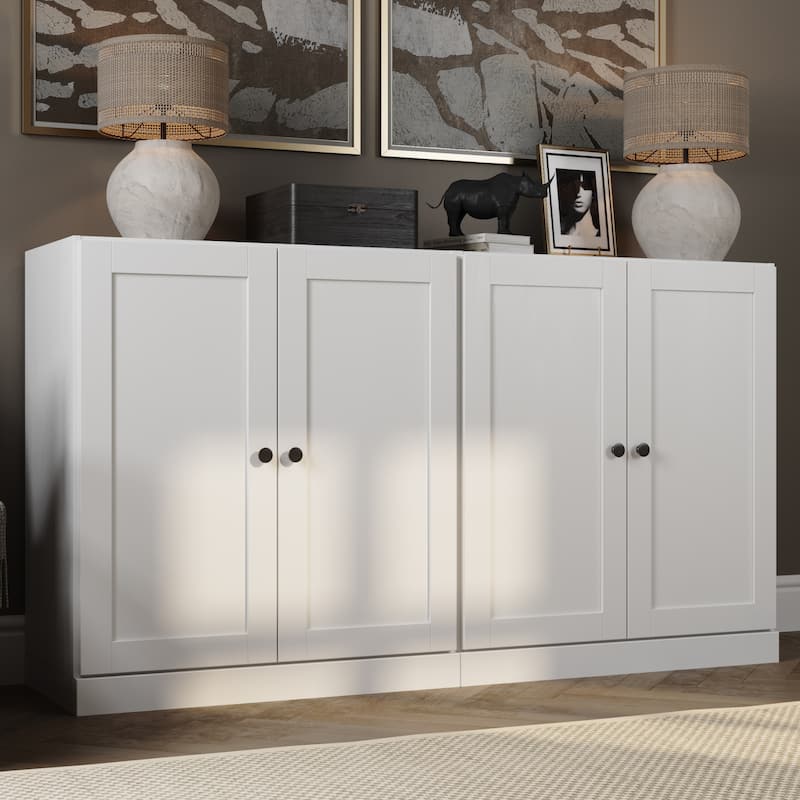 Palace Imports 100% Solid Wood 64" Sideboard with Raised Panel Doors & Adjustable Shelves - White