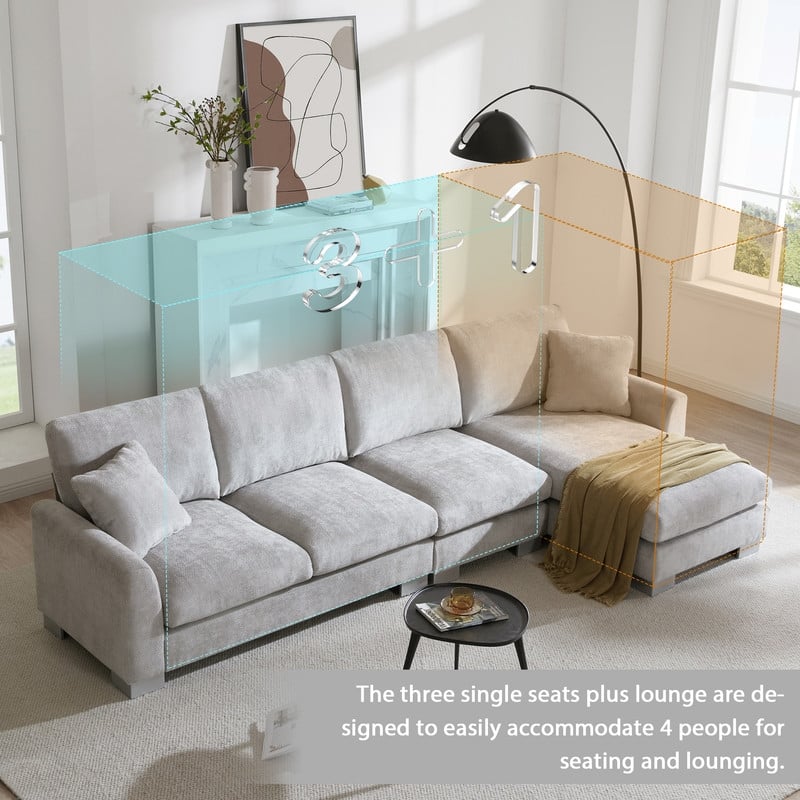 119" Modern Oversized Chenille Sectional Sofa,Living Room Couches with 2 Free Pillows