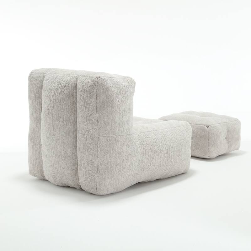Fluffy Bean Bag Chair with Memory Foam and Ottoman, Super Soft Velvet Bean Bag for Adults & Kids, Comfortable Lazy Sofa