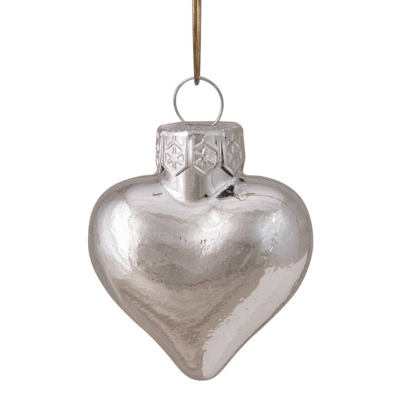 Shiny Finish Glass Heart Christmas Ornaments 1.5" (40Mm) Silver 56Ct