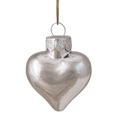 Shiny Finish Glass Heart Christmas Ornaments 1.5" (40Mm) Silver 56Ct