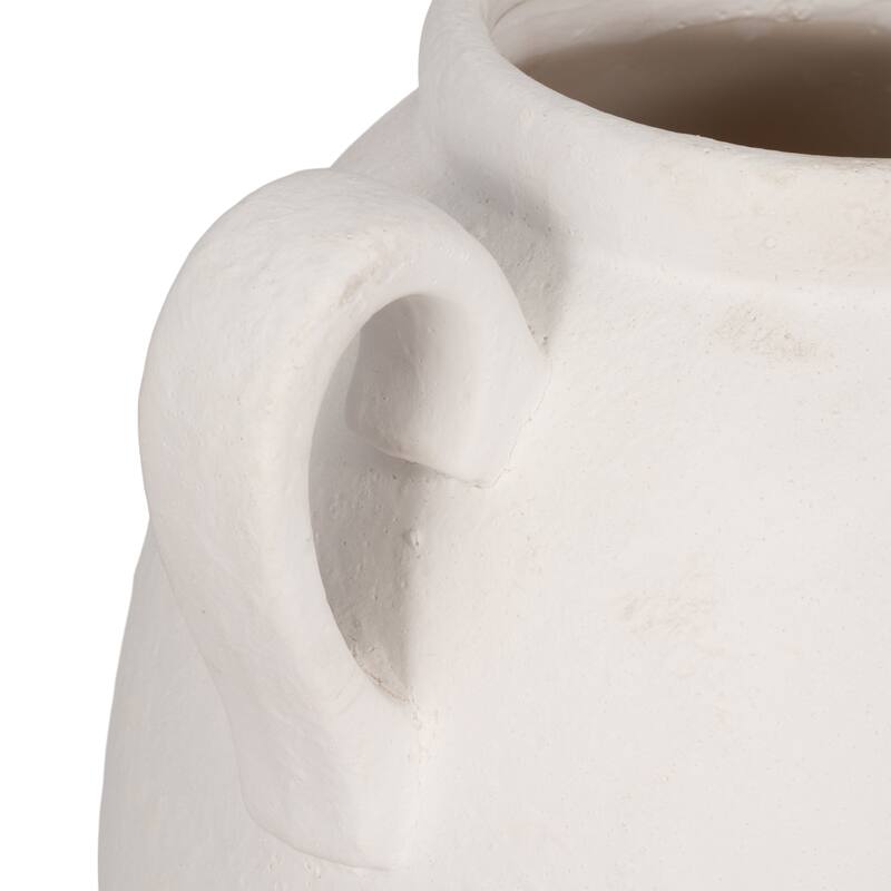 Neutral Ceramic Textured Amphora Jug with Handles Vase - White
