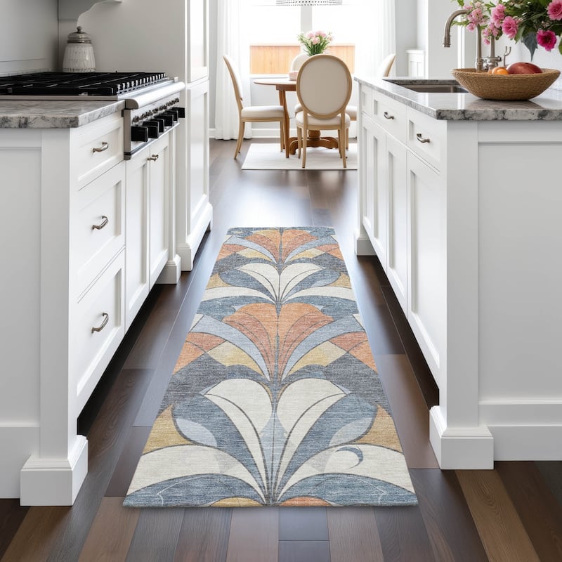 Machine Washable Indoor/Outdoor Modern Mosaic Chantille Rug