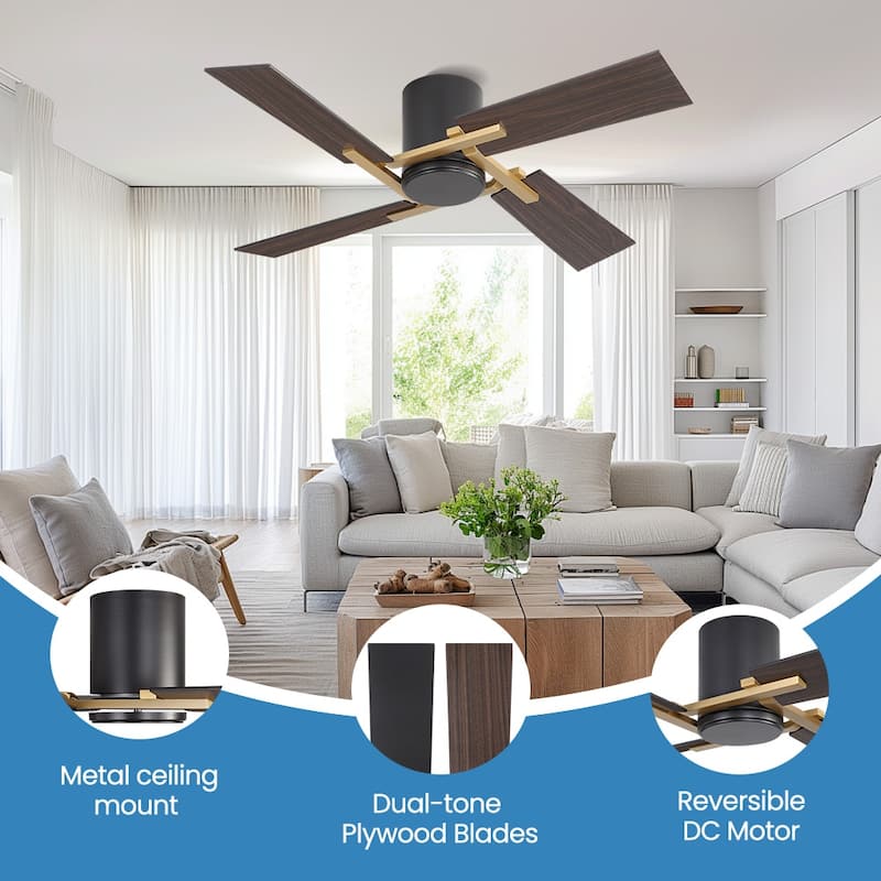 48Inch 4 Two-color Fan Blades Dc Motor Indoor Ceiling Fan With Remote