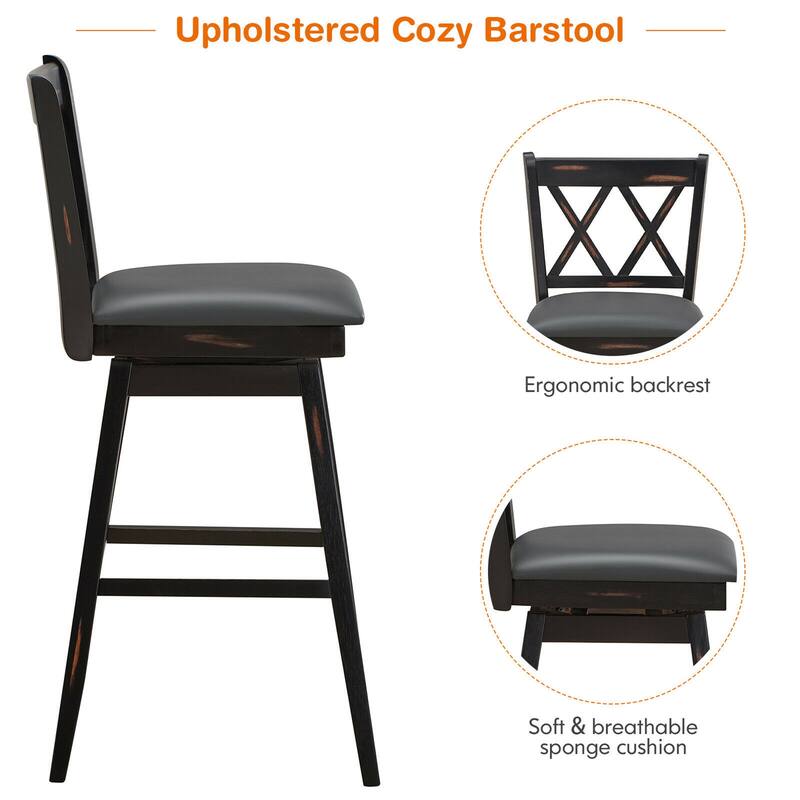 Gymax Set of 4 Barstools Swivel Bar Height Chairs with Rubber Wood