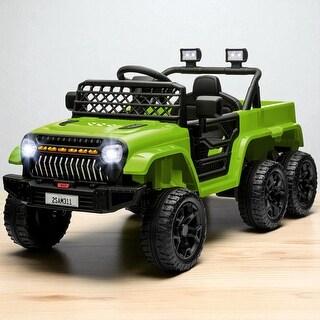 12V 4x4 Kids Ride-On Truck with Remote Control, Back Trailer, Spring Suspension, LED Lights, Horn