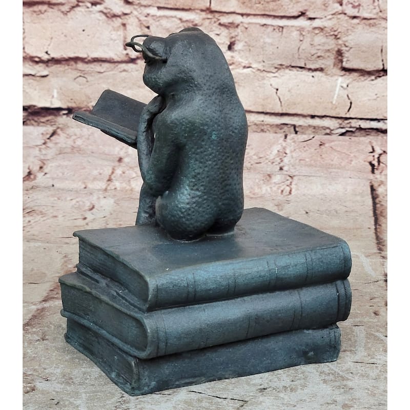 Bronze Frog Sculpture – Reading Frog With Glasses Statue On Books