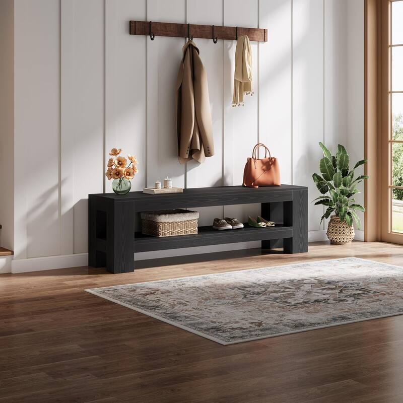 Wooden Entryway Bench with Storage Shelf, Console Shoe Bench, Hallway Kitchen End of Bed Accent Seat Storage Bench for Bedroom