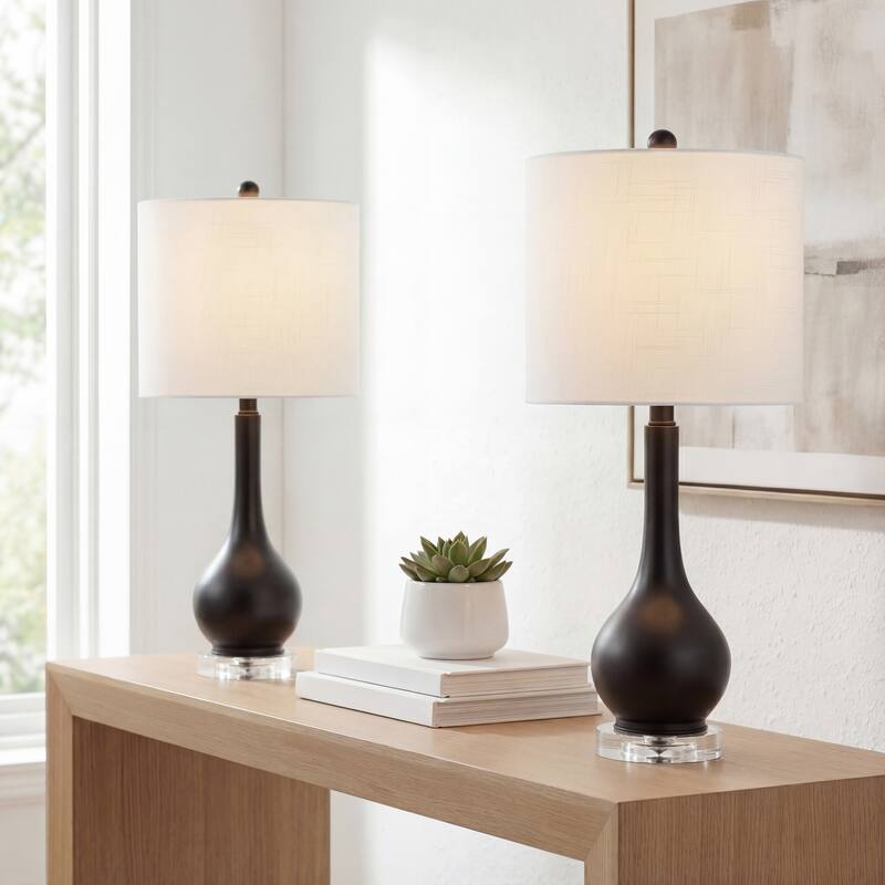 Brooks 25" Metal/Crystal Teardrop LED Table Lamp, by JONATHAN Y - Oil Rubbed Bronze - Set of 2