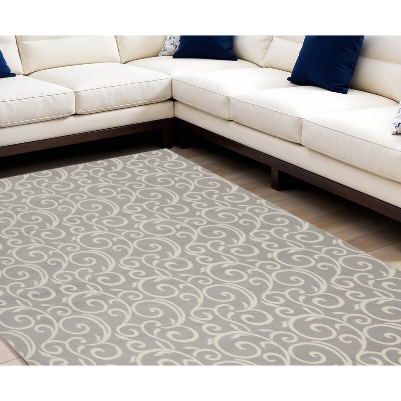 Lipem Power Loomed Floral Area Rug By HomeRoots - 118' X '94' X '0.5 - 118' X '94' X '0.5 - Gray and Ivory - Rectangle