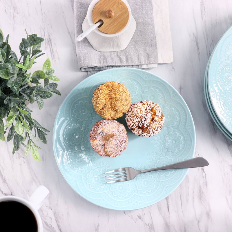 Hometrends Alemany 10.6 Inch Round Stoneware Dinner Plate Set in Aqua