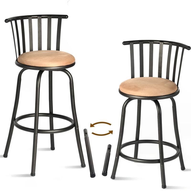 HomeRoots Set of Two Brown and Black Iron and Faux Leather Low Back Adjustable Height Swivel Bar Chairs