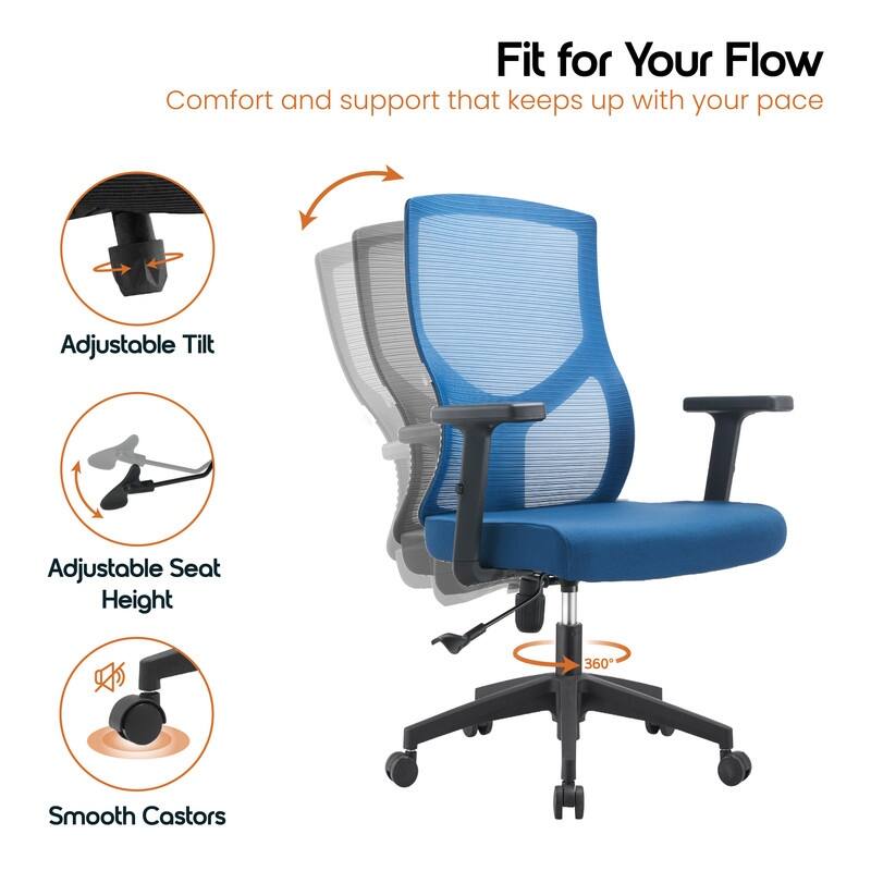 Glen Series Ergonomic Swivel Adjustable Mesh Executive Office Desk Chair with Lumbar Support, Arms, For Work or Home Office