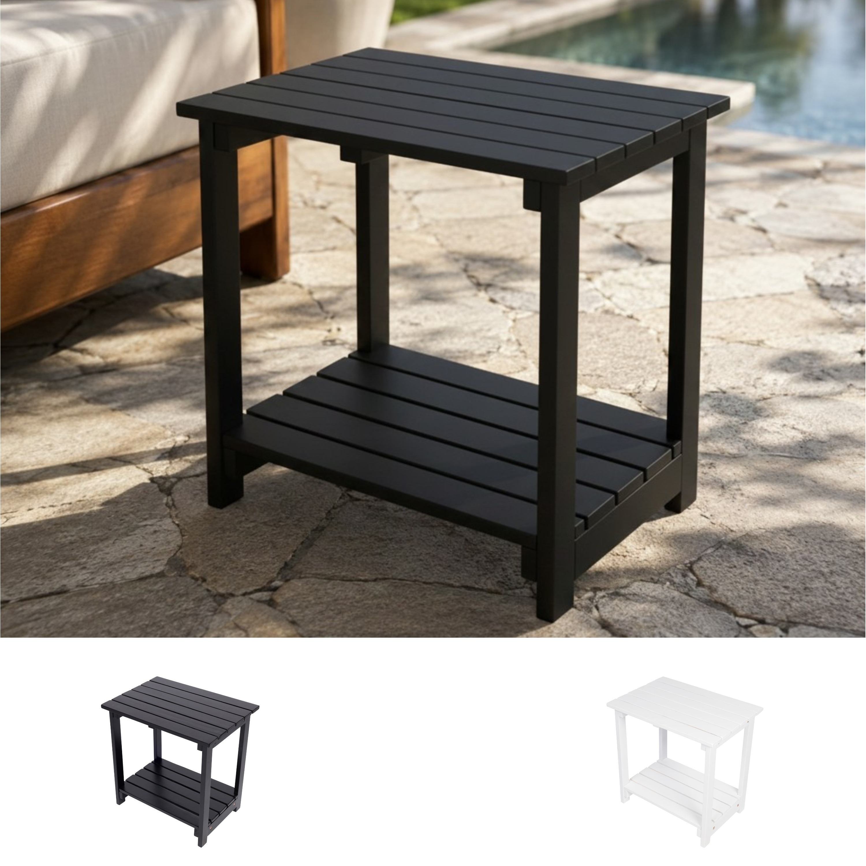 Hampshire 2-Tier Solid Acacia Wood Rectangular Outdoor Side Table