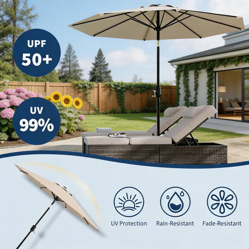 10ft Outdoor Patio Umbrella, with Crank Lift & Push Button Tilt, UV Protection Waterproof