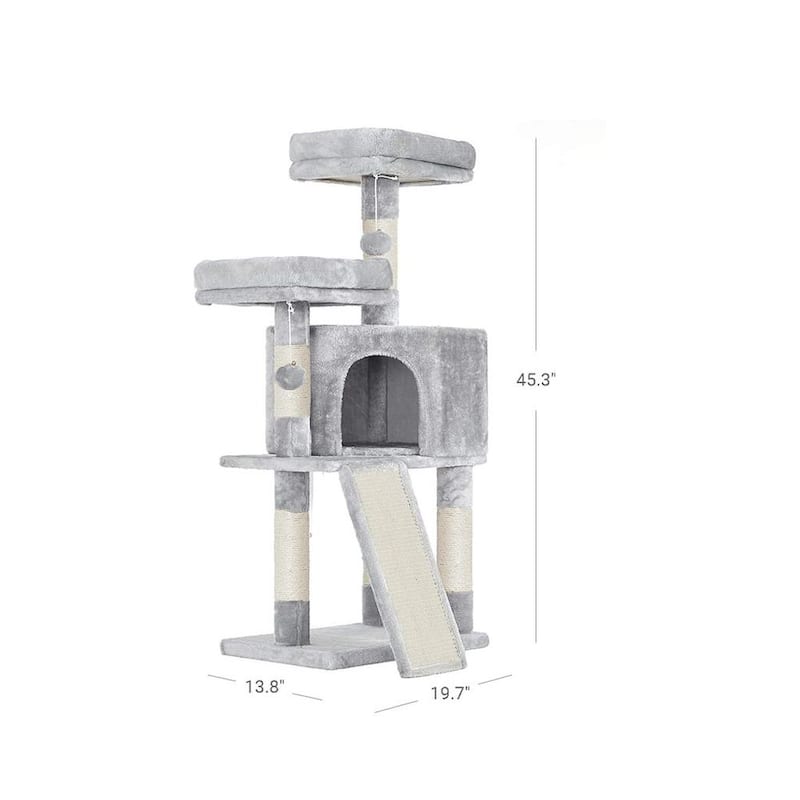 Faux Fur Multi-Level 45.3-Inch Cat Condo with Sisal Scratching Post and Cozy Perches