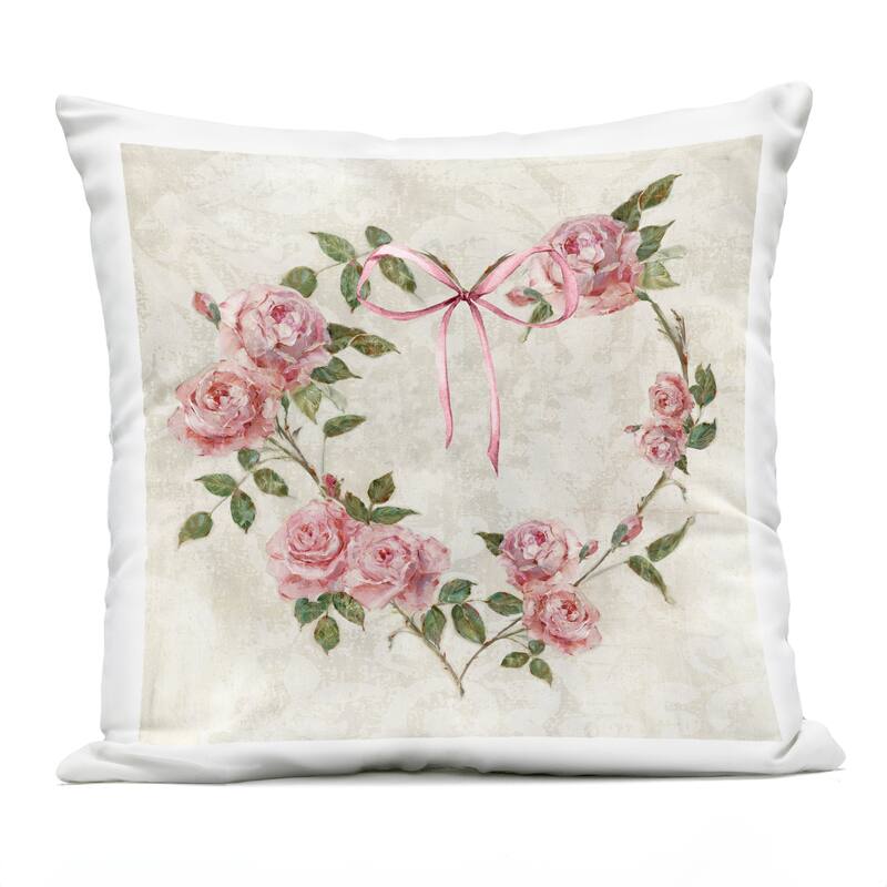 Stupell Rose Heart Wreath Printed Outdoor Throw Pillow Design by Sally Swatland - Accent - Polyester - Green - Single