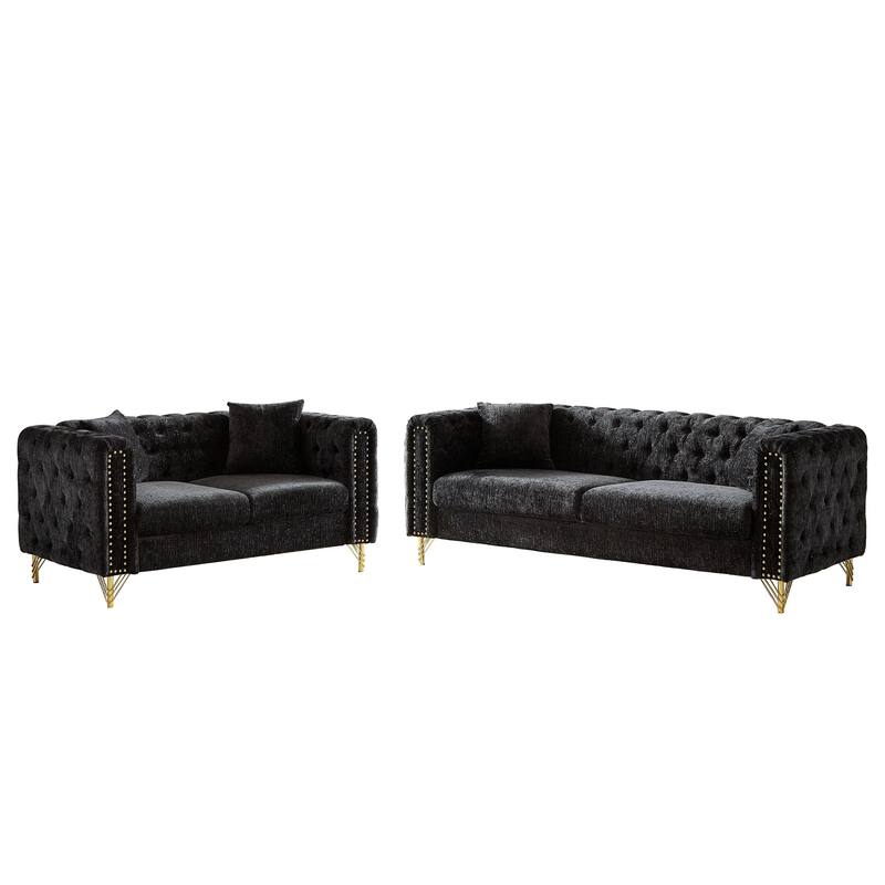 5-Seater Modern Chenille Sofa, Button Tufted with Metal Legs and Nailhead Trim