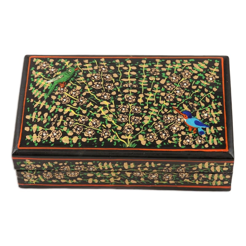 Novica Handmade Sing-Song In Black Decorative Papier Mache Box