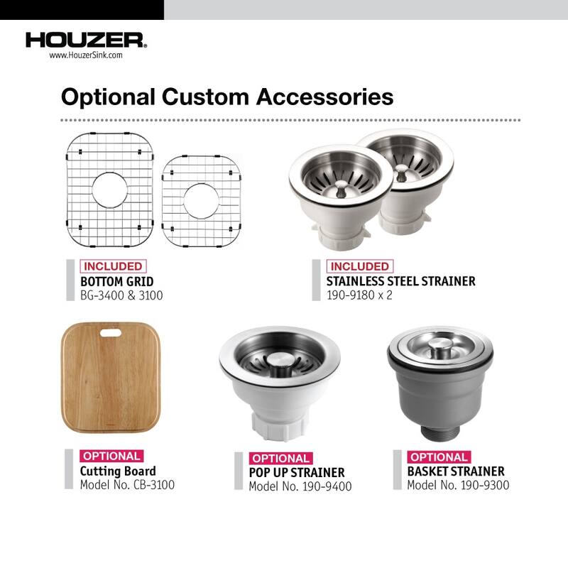 Houzer ISL-3322BS3-C Glowtone 33" Drop In Double Basin Stainless Steel - Stainless Steel