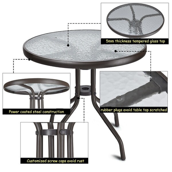 24 Patio Furniture Glass Top Patio Round Table Steel Frame Dining Table