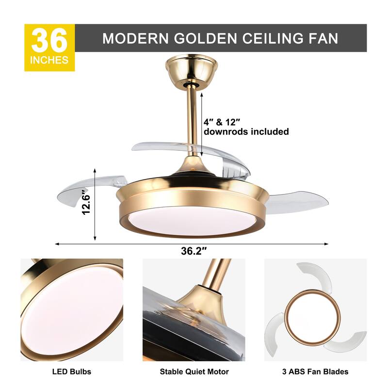 Oaks Aura Modern 36in. LED Light Memory Retractable Ceiling Fan with Light, 6-Speed,Dc Motor Technology, Remote Control