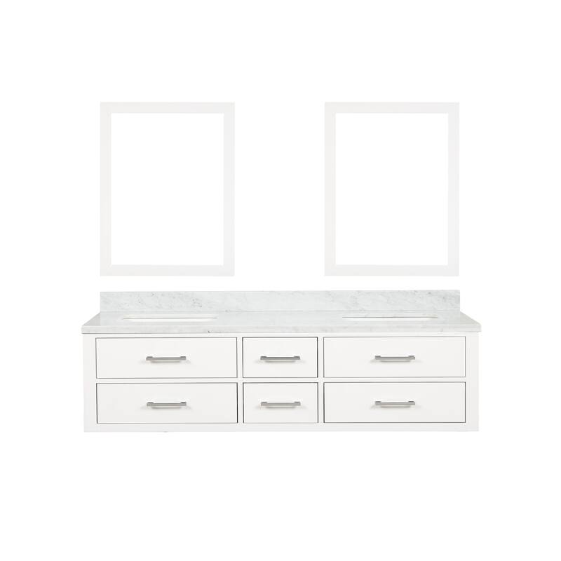 Lexora Castor Double Bath Vanity, Carrara Marble Top, and Mirrors
