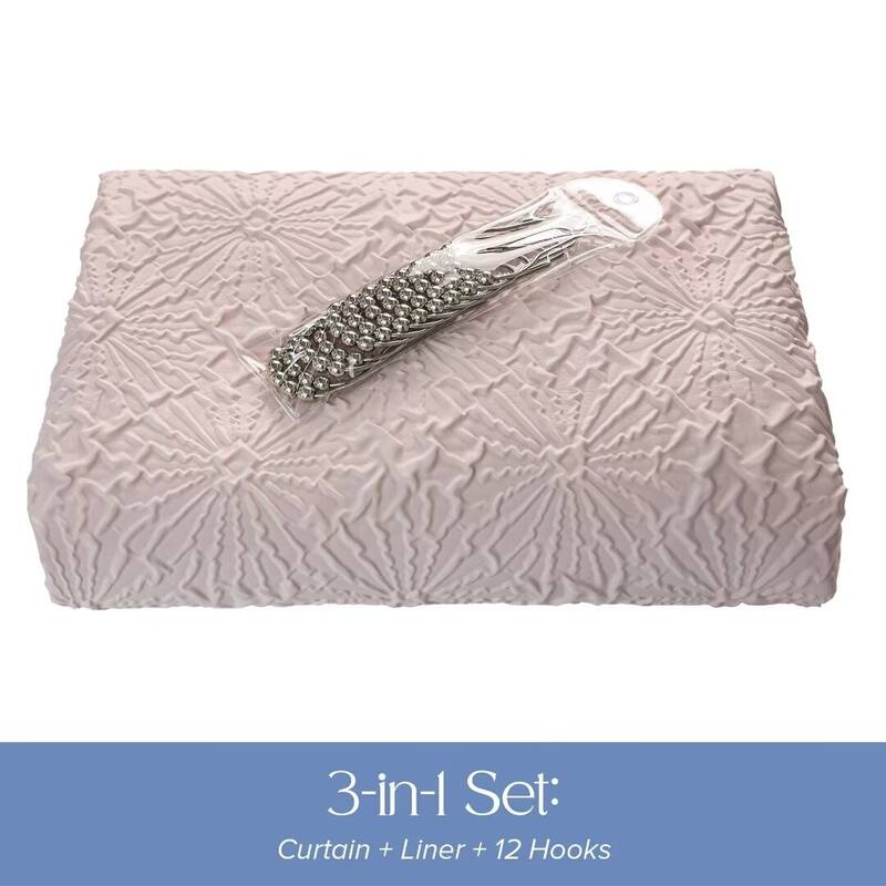 Starburst Crinkle Shower Curtain with Snap-in Liner 12 Hooks Included