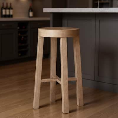 HomeRoots 30" Natural Solid Wood Backless Bar Height Bar Chair