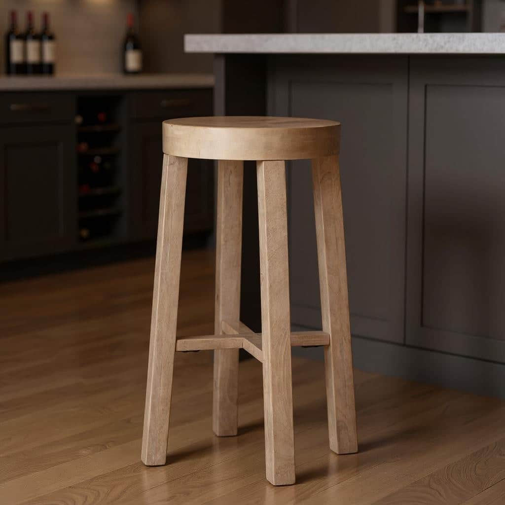 HomeRoots 30" Natural Solid Wood Backless Bar Height Bar Chair