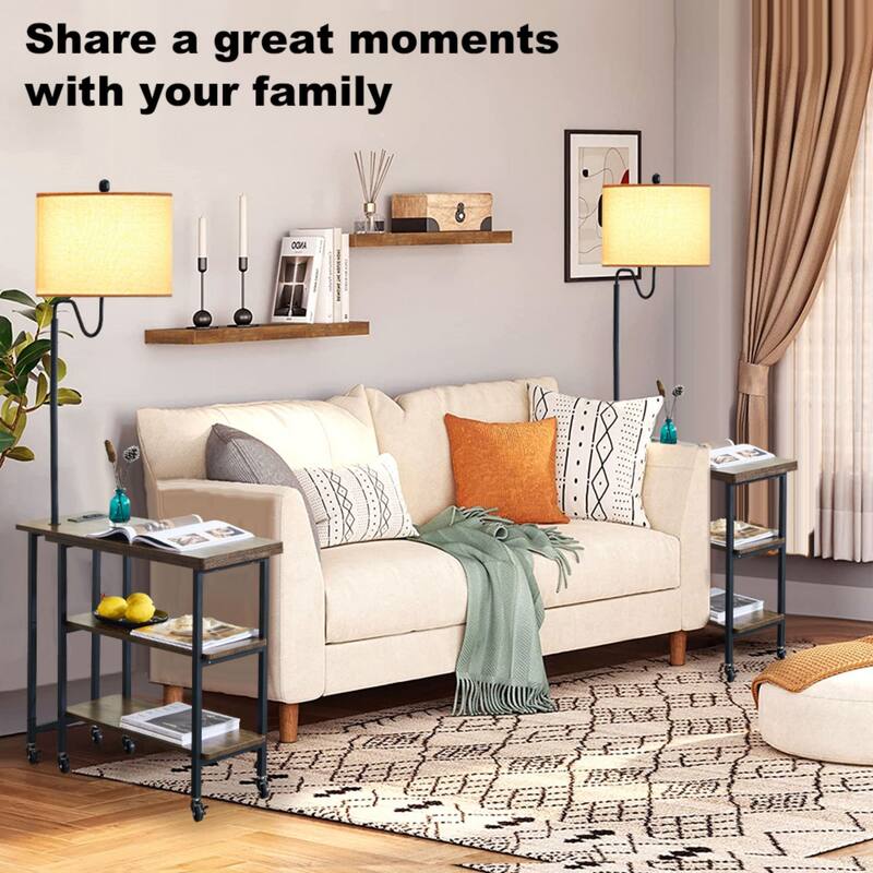 L-shaped Computer Desk with Desk Lamp, Wheels and Shelves