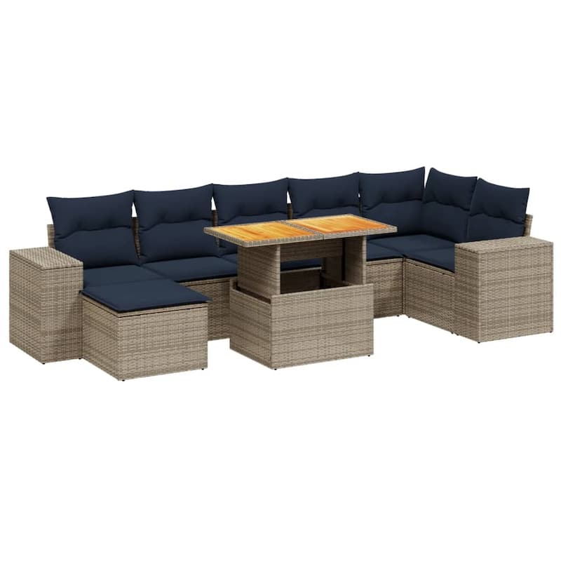 vidaXL Patio Sofa Set with Cushions Outdoor Furniture 8 Piece Poly Rattan - 24.4 x 24.4 x 27.2