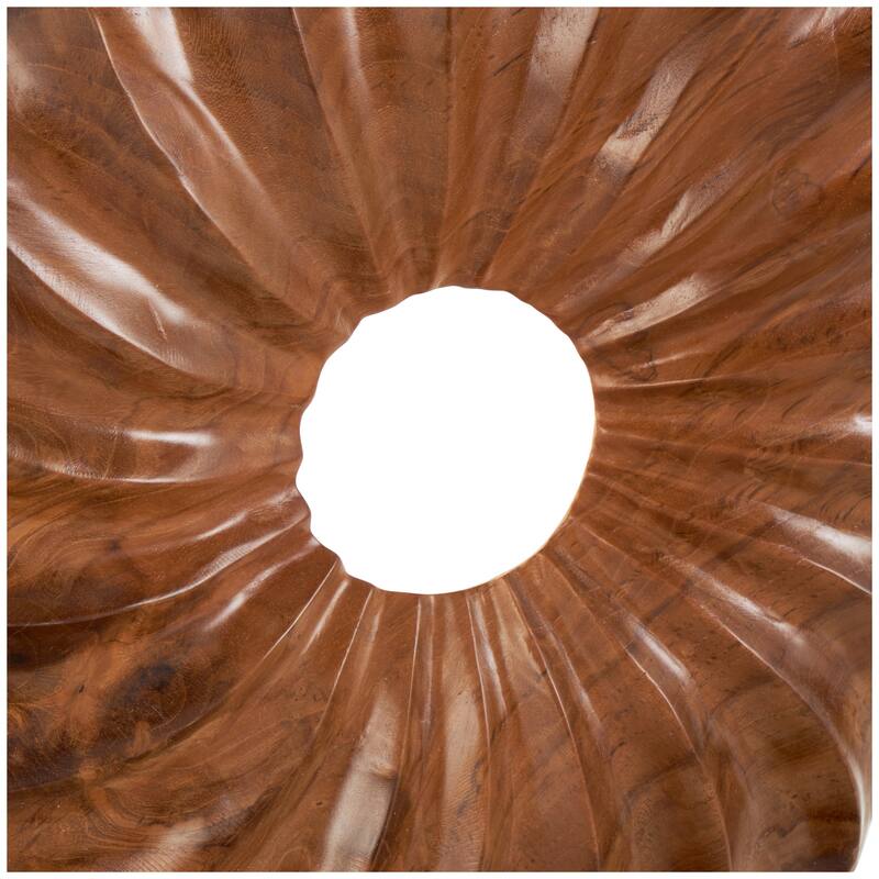 Brown Teak Wood Handmade Dimensional Circular Abstract Decorative Sculpture with Center Cutout