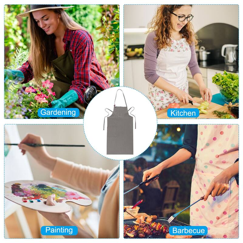 Kitchen Aprons, Adjustable Bib Kitchen Apron w Pockets for Women Men - 100x100cm