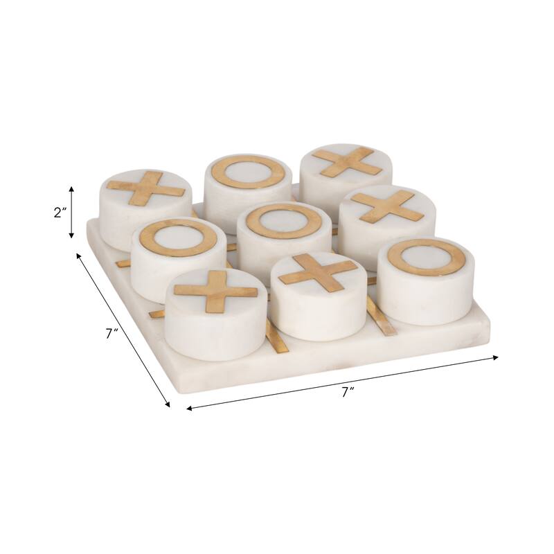 Decorative Tic Tac Toe Game Contemporary Stylish White, Black and Gold Marble Family Game Night Tic-Tac-Toe Board
