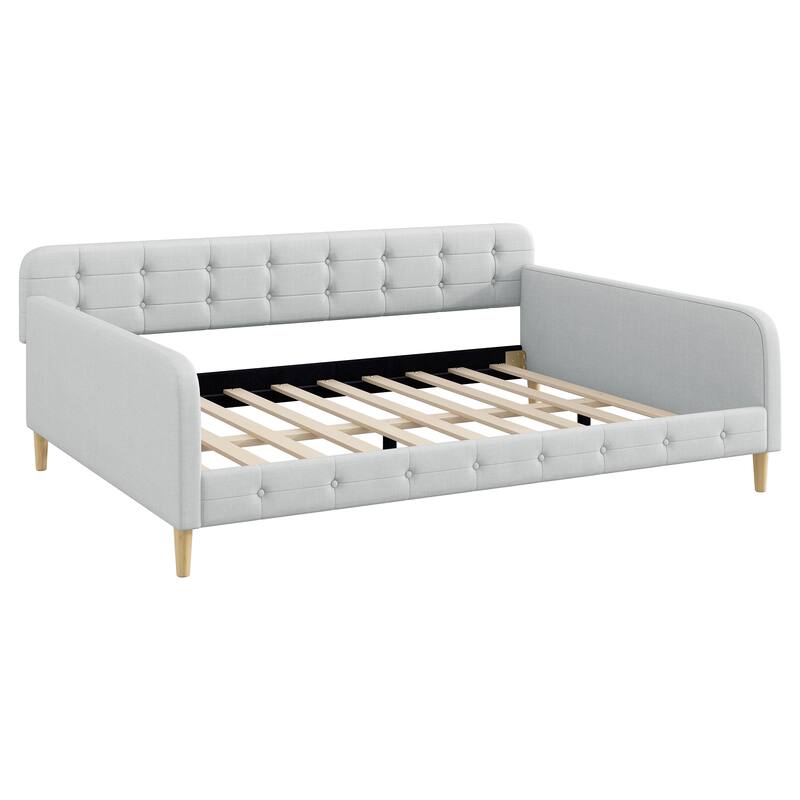 Roomfitters Queen Size Upholstered Daybed, Mid-Century Modern Sofa Bed Frame with Backrest and Tapered Wood Legs