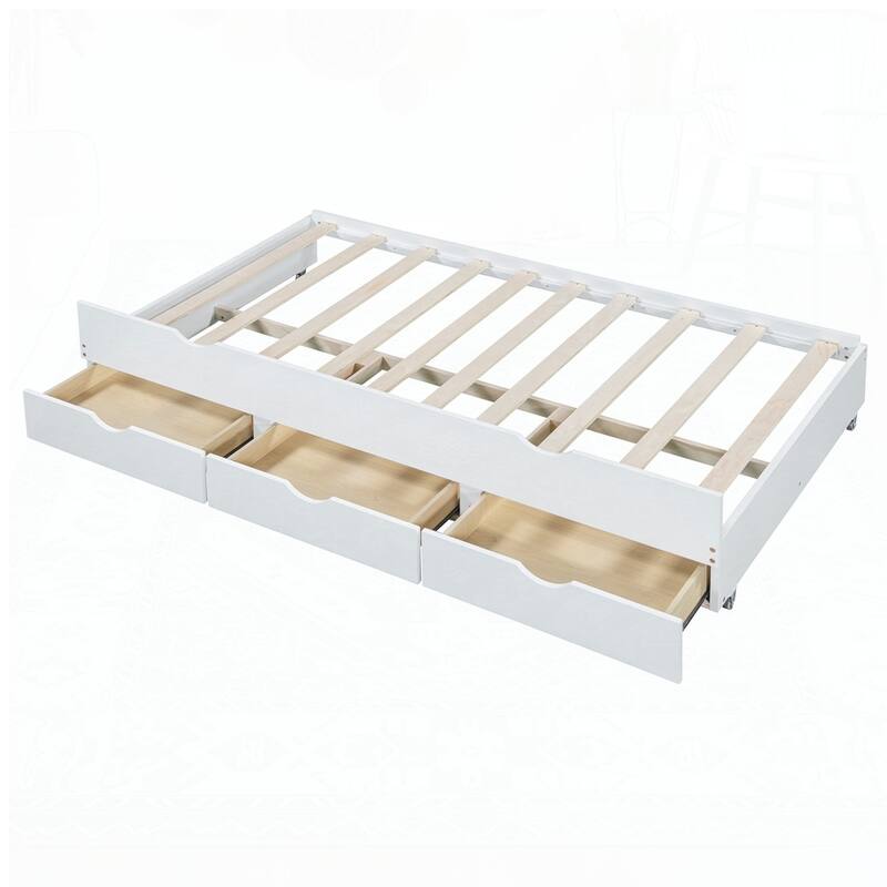 Wooden LED Platform Bed with Trundle