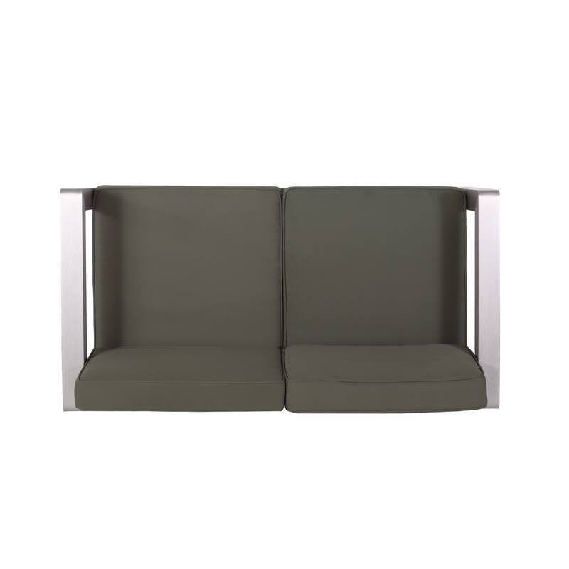 Aviara Outdoor 4-Seater Aluminum Chat Set with Fire Pit and Tank Holder by Christopher Knight Home
