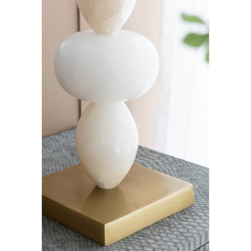 D14x26.3" White and Gold Three Tiered Round Table Lamp with Drum Shade