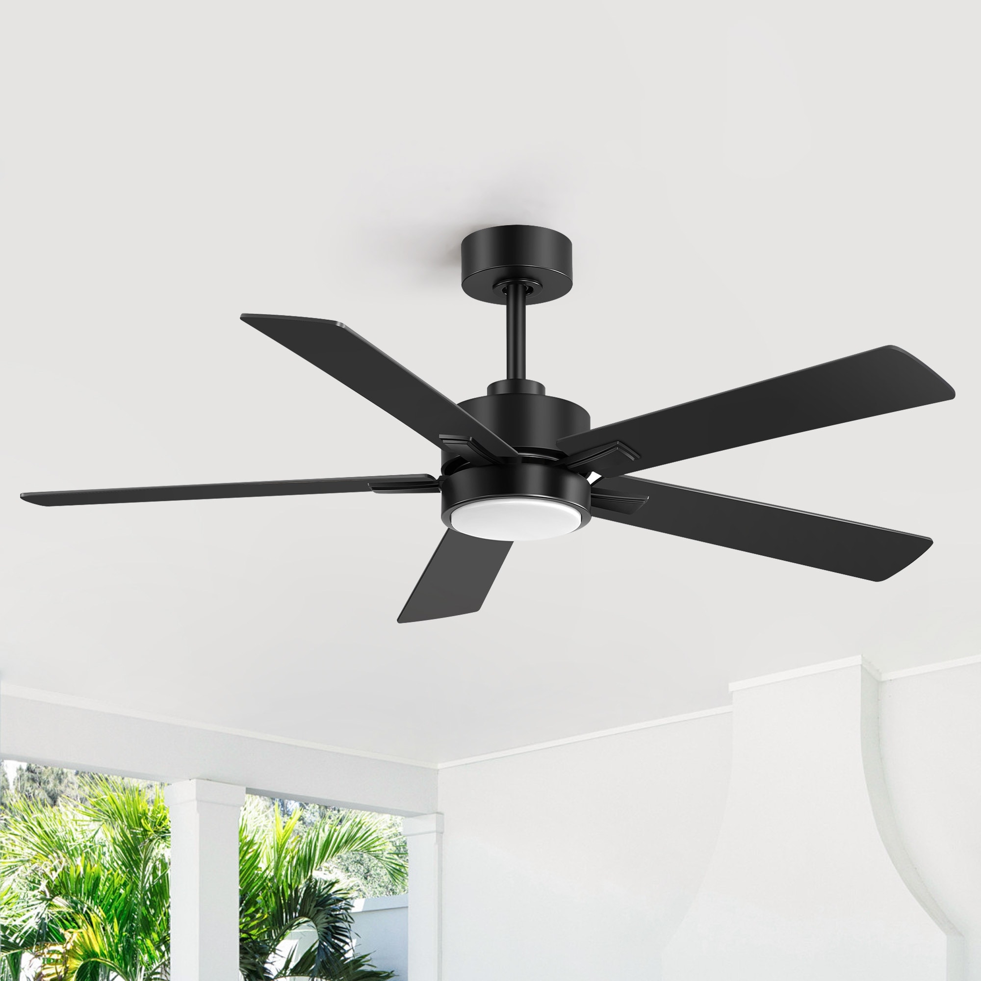 52 Inch Smart Ceiling Fan with LED Light, Remote/APP/Alexa Control, Quiet DC Motor, Dimmable LED, Black Fan for Bedroom - 52 in