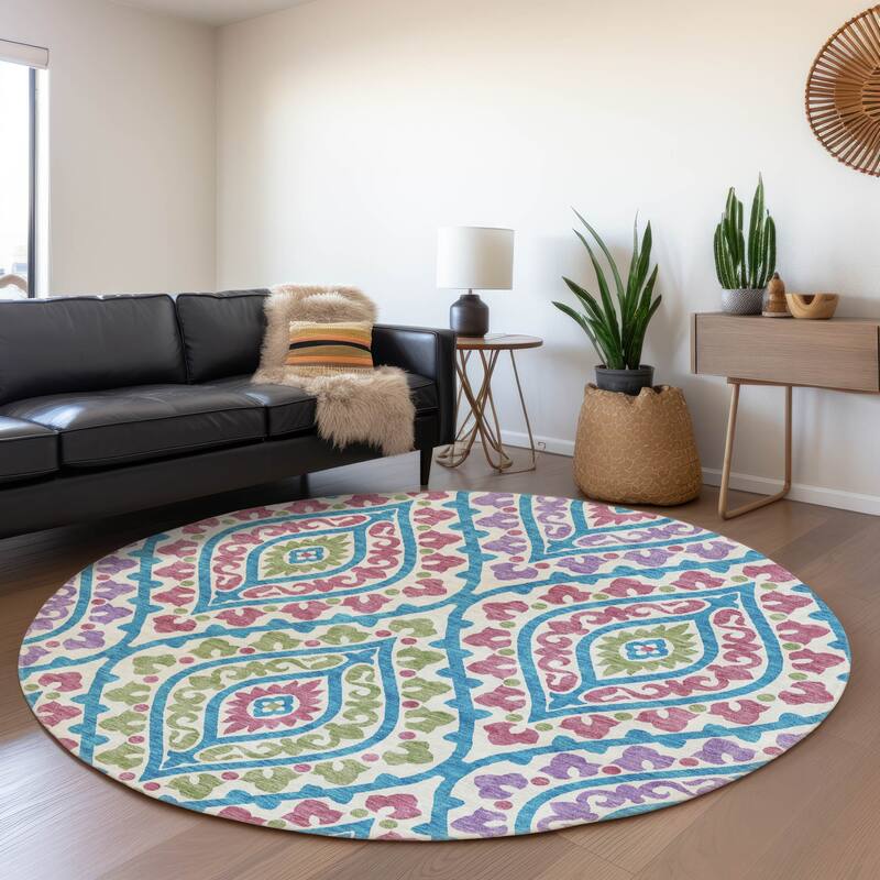 Machine Washable Indoor/ Outdoor Chantille Ttransitional Medallion Rug