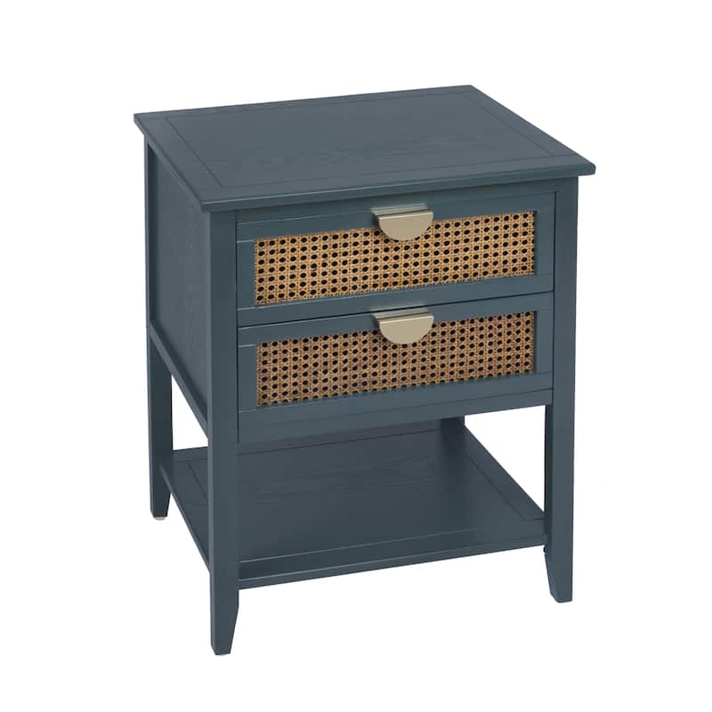 Roomfitters 2 Drawer Side Table, Rattan Nightstand End Table with Storage for Bedroom, Living Room
