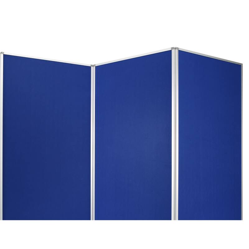 Accordion Style Fabric Upholstered 3 Panel Room Divider, Blue and Gray