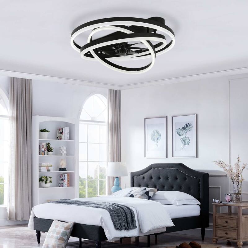 Cusp Barn Modern 24-In Modern DIY Shape Ceiling Fan with Lights, Low Profile Flush Mount DC Motor Dimmable LED Ceiling Light