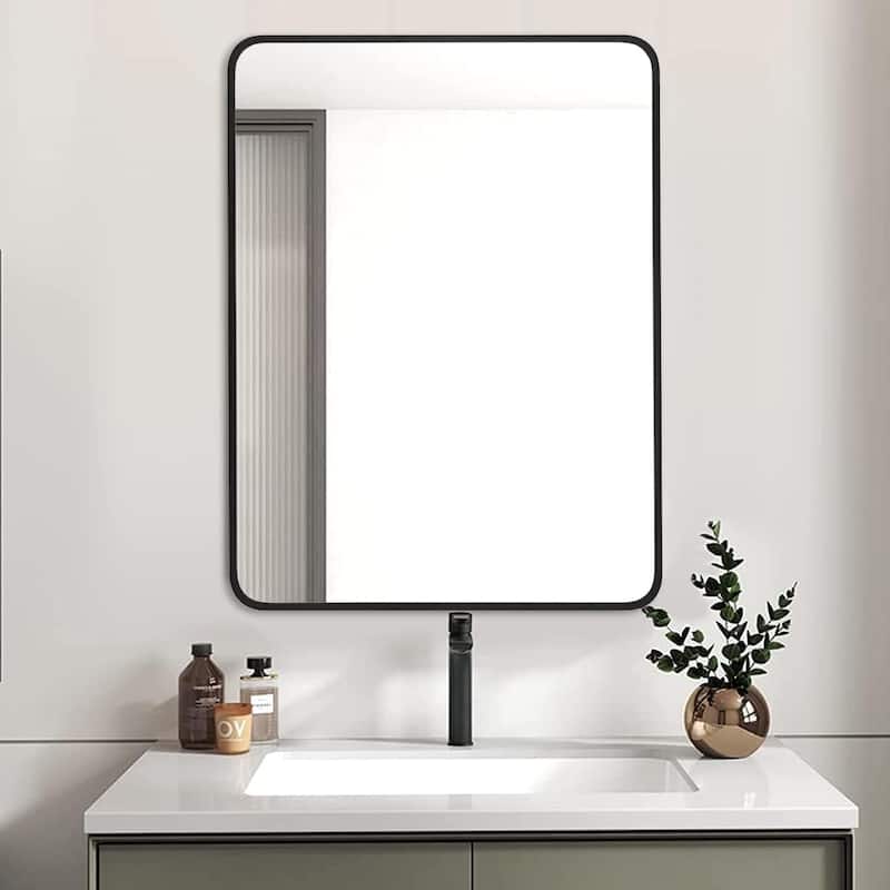 Bathroom Mirror for Over Sink Wall Mirror Metal Frame Rounded Rectangular Vanity Mirrors for Bedroom Living Room Entryway Decor - 24" x 32" - Black
