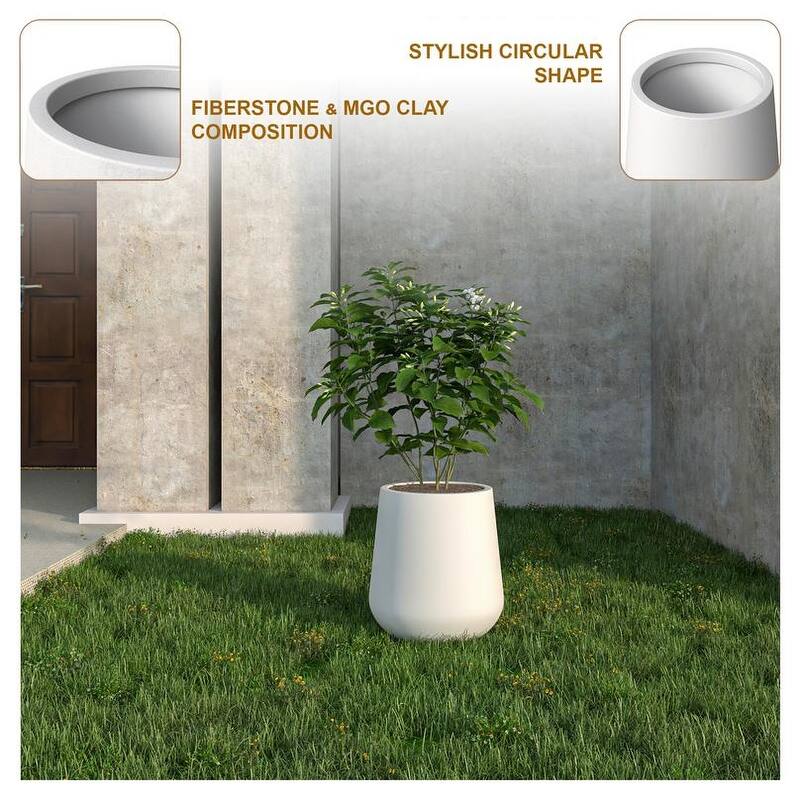 Orchid Stylish Tapered Round Fiberstone MGO Planter, Weatherproof Indoor Outdoor Decorative Plant Pot with Built-In Drainage