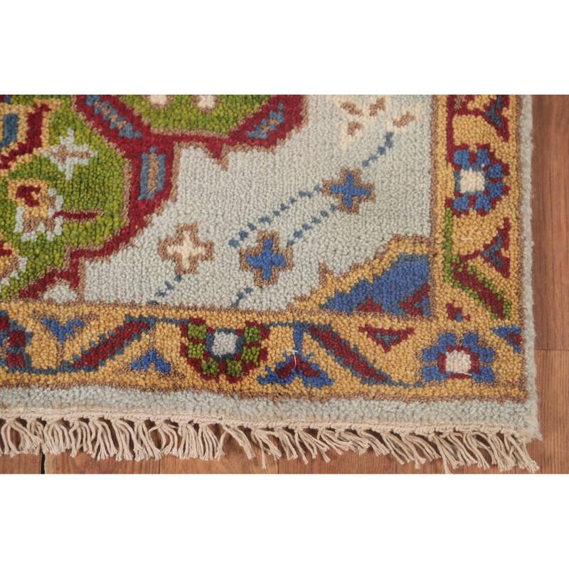 Geometric Kazak Accent Rug Handmade Oriental Blue Wool Carpet - 2'7"x 5'10"