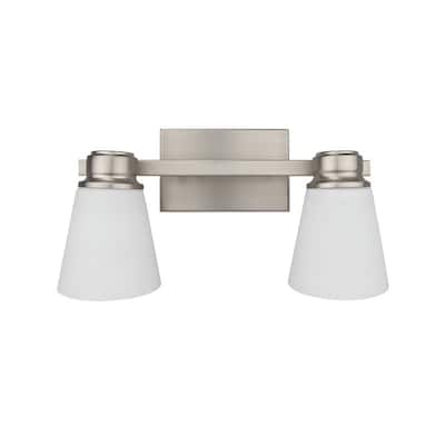 Jordan 2-Light Vanity Light in Satin Nickel with Frosted White Glass Shades - 15.12 x 8.12 x 6.87