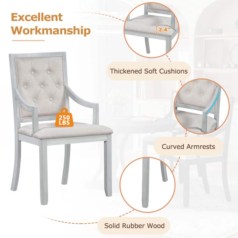 Roomfitters Retro 5-Piece Dining Set, Extendable Round Dining Table with Removable Leaf and Upholstered Chairs, Antique Gray Oak