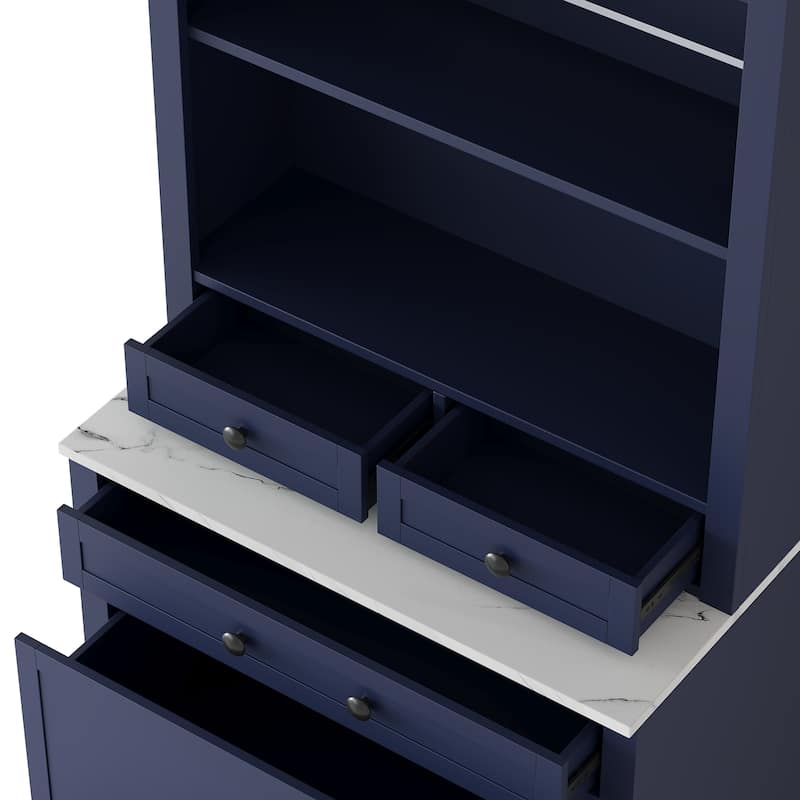 Roomfitters 83.7" Tall Kitchen Pantry with Faux Marble Top, 5 storage unitss and Adjustable Shelf, Freestanding Cabinet